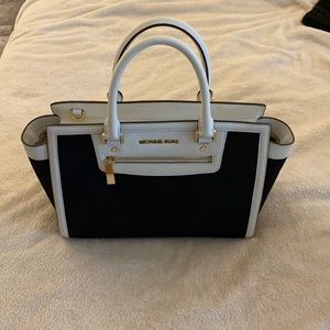 Michael Kors white and black canvas handbag